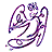 Pixelated purple and blue angel figure with flowing lines, wings, and a halo-like shape on white background.