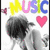 A four- shows a grayscale anime-style character with dark hair, colorful text elements, and pixelated heart symbols