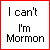 Four identical square with red borders display pixelated text reading "I can't I'm Mormon" on white backgrounds