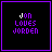 Pixelated text 'JON LOVES JORDEN' in purple and white on black background with purple border, animated through color shifts
