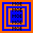 Four identical square arranged in a , each containing layered orange and blue borders with repeated 'MOE' text at top, bottom, left, right, center