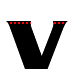 Black V-shaped figures with red dot patterns on gray background, showing progressive animation of dot coverage across frames.