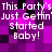 Pixelated text repeats 'This Party's Just Gettin' Started Baby!' across a purple and black checkered background with visible pixelation.