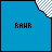 Blue square icon with 'RAWR' text and corner checkered pattern, showing sequential animation of hyphen additions.