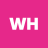 Static image with bold white 'WH' letters on solid pink background, pixelated text rendering.