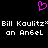 A black background displays a pink pixelated heart symbol above white text reading "Bill Kouli..." and "an Angel" in two lines.