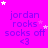 A static image with a bright pink background displays repeated text "jordan rocks socks off <3" in blue, surrounded by scattered white and pink stars.