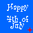 Blue background with white pixelated text reading 'Happy 4th of July' in three , animated red plus and X symbols appear and disappear in the lower-right corner of each