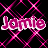 Pixelated text 'Jammie' in magenta with white outline over pink chain-link pattern on black background, two identical frames side-by-side.