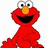 Red cartoon character with large eyes, orange nose, and wide black mouth smiling against white background.