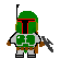 Pixel art character with green helmet and red visor, white torso, brown belt, and gray blaster, shown in multiple poses with weapon firing animation.