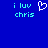 Blue background with cyan text 'i luv chris' and a white pixelated heart symbol, displayed in two identical side-by-side sections.