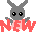A 3x2 contact sheet of six pixel art frames showing a gray bunny character with varying expressions and pink text "NEW" below it on a light gray background.