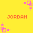 Yellow background with pink square patterns and red 'JORDAN' text repeating in a
