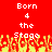Red background with white pixelated text reading "Born 4 the Stage" and yellow-orange pixelated flames at the bottom.