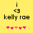 Yellow background with black text 'i <3 kelly rae' and five pink hearts, where the third heart is lighter than the others.