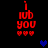 Red pixelated text 'i luv you' with three red hearts below, blue hearts appear and disappear in the background.