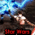 A four- of Star Wars-themed buddy icons with red text labels, featuring characters in action poses against dynamic backgrounds