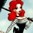 A 48x48 pixel animated buddy icon featuring a cartoon pinup character with red hair and silver outfit on the left, next to green text reading "Original Icons .com" on a dark green background.