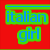 Red background with green rectangular outlines containing blue text reading 'italian girl' in pixelated font.