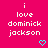 Pixelated text on bright pink background with cyan heart symbols, showing 'i love dominick jackson' in white block letters.