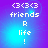 <3<3<3 friends R life ! rendered in white pixelated text on a blue-purple gradient background with a bright light effect.