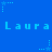 Blue background with repeated light blue text 'Laura' and small star icons with dotted trails.