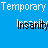 Blue background with repeated 'Temporary' and 'Insanity' text in white, black, red, green, purple, blue, pink; pixelated hearts appear at bottom.