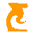 Four orange pixelated shapes on gray background, two with curved sections and one small dark dot.