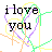 nine identical pixelated icons featuring 'i love you' text over a heart-shaped line drawing with green, yellow, purple, and orange lines