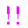 Pixelated pink exclamation marks and blue 'New' text in various orientations on a gray background.