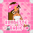 Pixel art contact sheet of an animated icon featuring a cartoon woman with brown hair and pink headscarf in white strapless dress, repeated across 9 frames on pink starry background with "BRUNETTE BABIE" text.