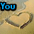 A four- shows sand with heart-shaped impressions and blue text reading You, Belong, With, Me <3