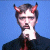 A split-frame contact sheet showing a person with devil horns on the left and green text logo on the right against blue and dark green backgrounds.