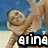 A pixelated image of a person with light brown hair holding an ice cream cone, standing on a beach with blue sky and water background, text overlay reads 'alina kabeva' in white block letters.