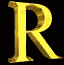 Three vertical display golden 'R' letters on black backgrounds with varying brightness and contrast levels