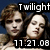 Two pixelated faces with brown and dark hair against a dark blue background, with 'Twilight' text above and '11.27.08' below.
