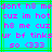 Pixelated text in pink on cyan background with green lines, displaying repeated phrases and symbols