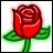 Pixelated red rose with green stem and leaves on white background, rendered in 8-bit style.