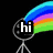 Pixelated image with four distinct sections: a rainbow over a stick figure, a gingerbread man in a bowl, and a mushroom-like character.