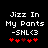 Pixelated text reads "Jizz In My Pants -SNL<3" above five red heart symbols on a black background, with two variations of the hearts' arrangement.