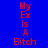 Red text on blue background reads 'My Ex Is A Bitch' with a bright white circular glow expanding from center in