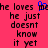 Pixelated text on a bright pink background with a blue heart symbol replacing the 'o' in 'loves' in one instance.
