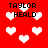 Red background with white pixelated hearts and repeated "TAYLOR HEALD" text in black block letters.