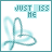Animated contact sheet of a 4-frame sequence showing the text 'JUST KISS ME' changing across frames with a stylized heart symbol below, all on white background with teal border.