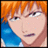 Pixelated anime-style character with orange hair and blue clothing, next to red text reading "I Love Bleach" on black background.
