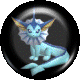 Animated sequence of a blue aquatic creature with yellow-tipped ears and a frilled neck, displayed in glossy black circular and oval frames against a gray background.