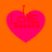 Four identical pink heart-shaped icons with 'I LOVE' text and starbursts on an orange background, each with subtle pixel variations.