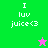 Green and pink pixelated display "I luv juice<3" text with a star icon changing color between frames