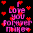 Pixelated pink text 'I love you forever mikes' surrounded by red heart symbols on a black background.